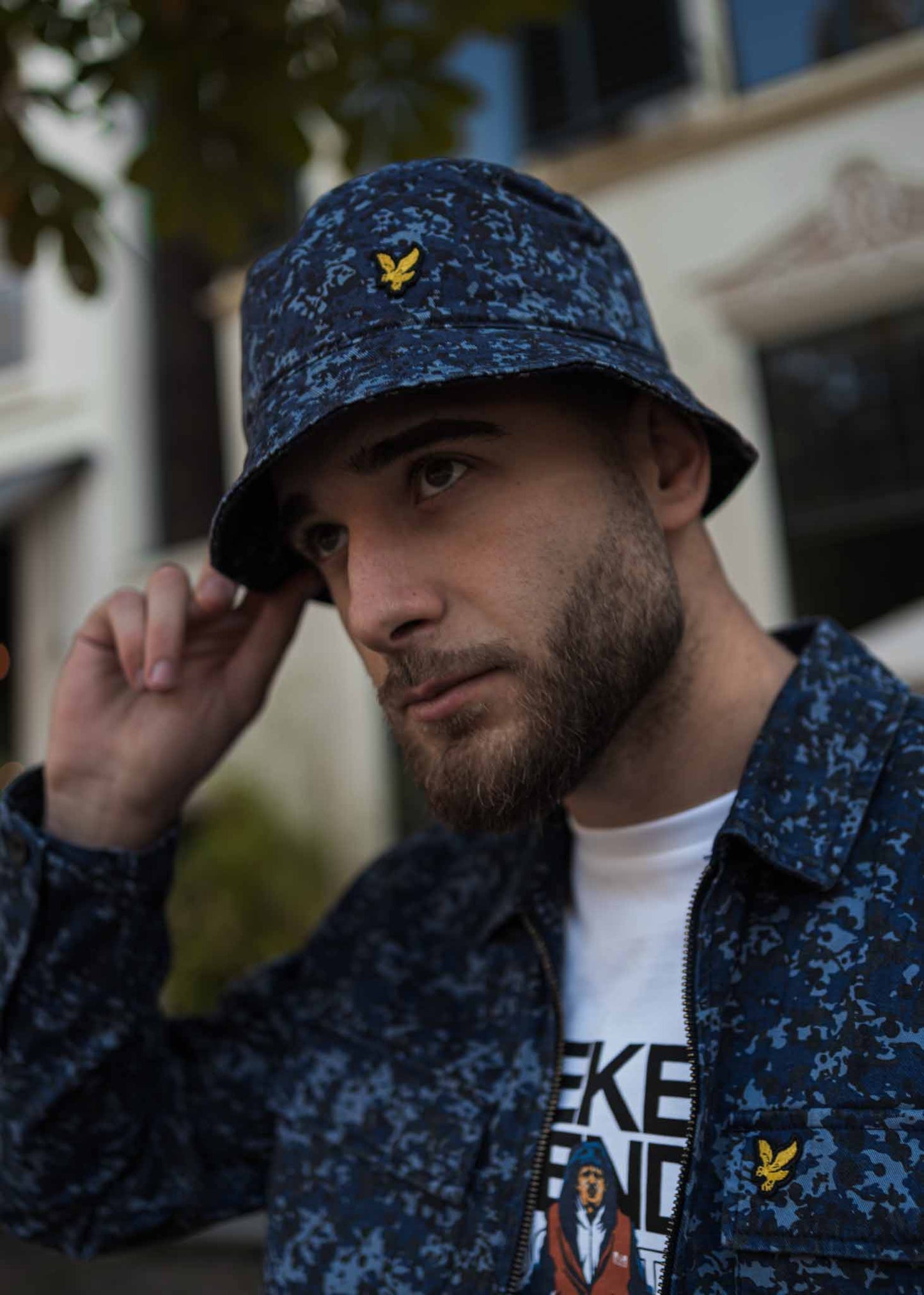 Lyle & Scott Bucket Hats Cotton twill bucket hat - navy earth print