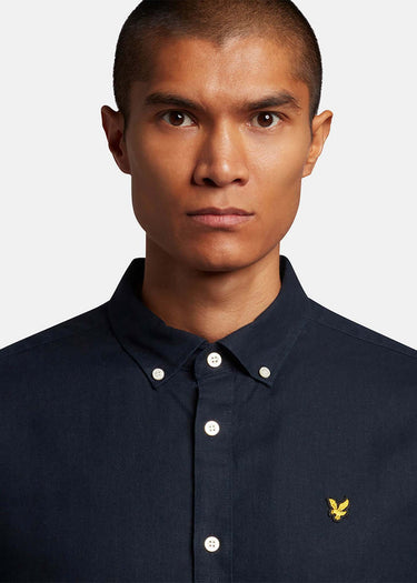 Lyle & Scott Overhemden Cotton linen shirt - dark navy
