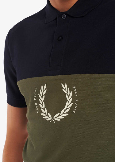 Fred Perry Polo's Printed colour block poloshirt - navy