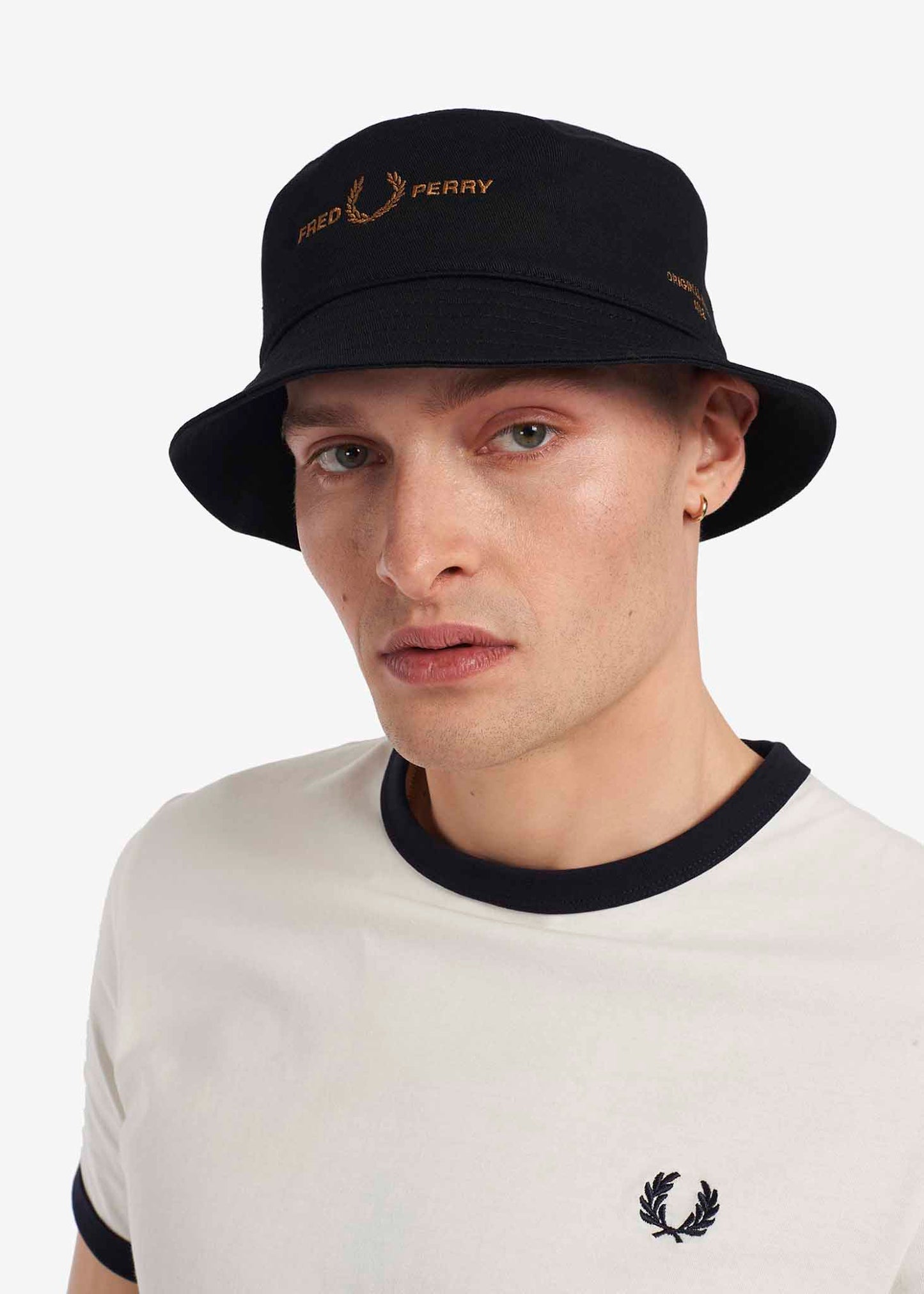 Fred Perry Bucket Hats Branded twill bucket hat - black