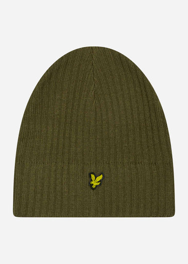 Lyle & Scott Mutsen  Knitted ribbed beanie - olive