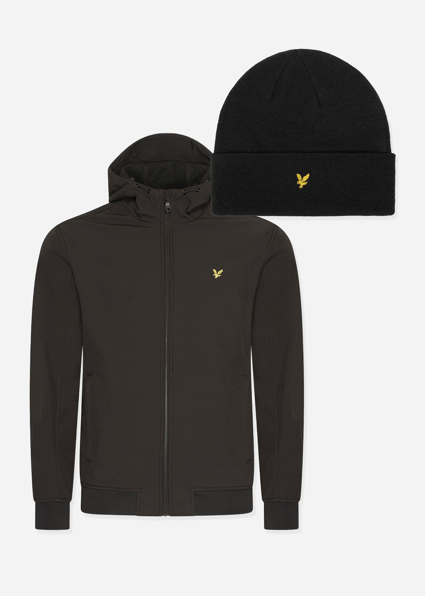 Lyle & Scott Jassen Fleece back softshell jacket - jet black + GRATIS bijpassende muts