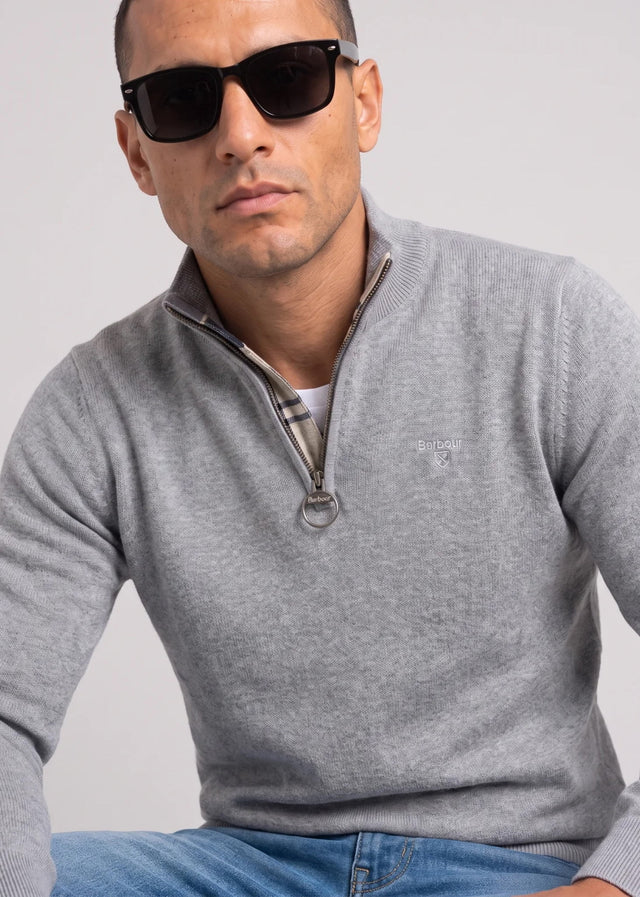 Barbour Truien Barbour cotton half zip knitted jumper - grey marl