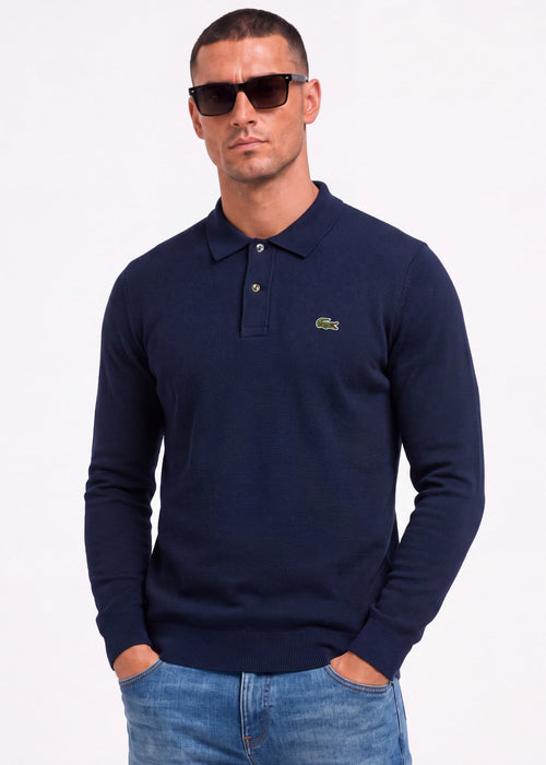 Knitted long sleeve polo sweater - navy blue