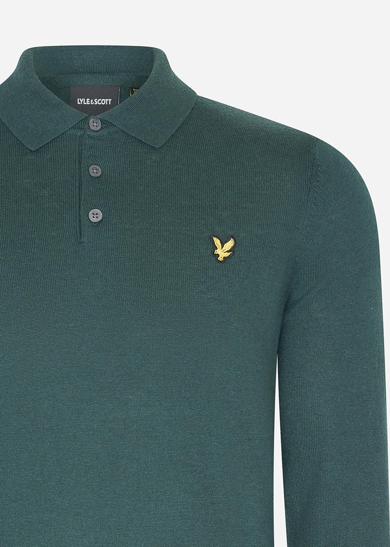 Lyle & Scott Truien  Cotton merino long sleeve knitted polo - argyle teal 