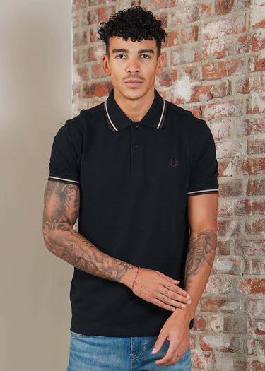 Fred Perry Polo's Twin tipped fred perry shirt - Navy Wheat Brown Tobacco
