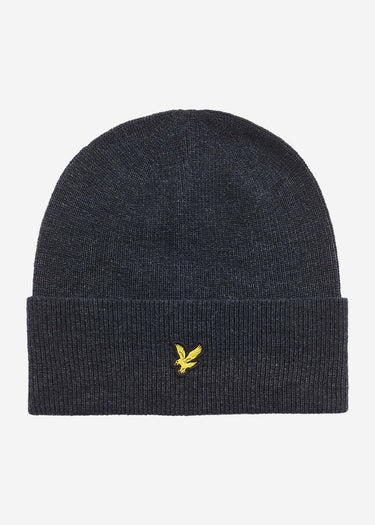 Lyle & Scott Mutsen Lambswool blend ribbed beanie - dark navy marl