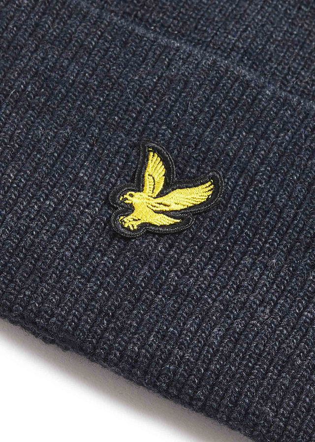 Lyle & Scott Mutsen Lambswool blend ribbed beanie - dark navy marl