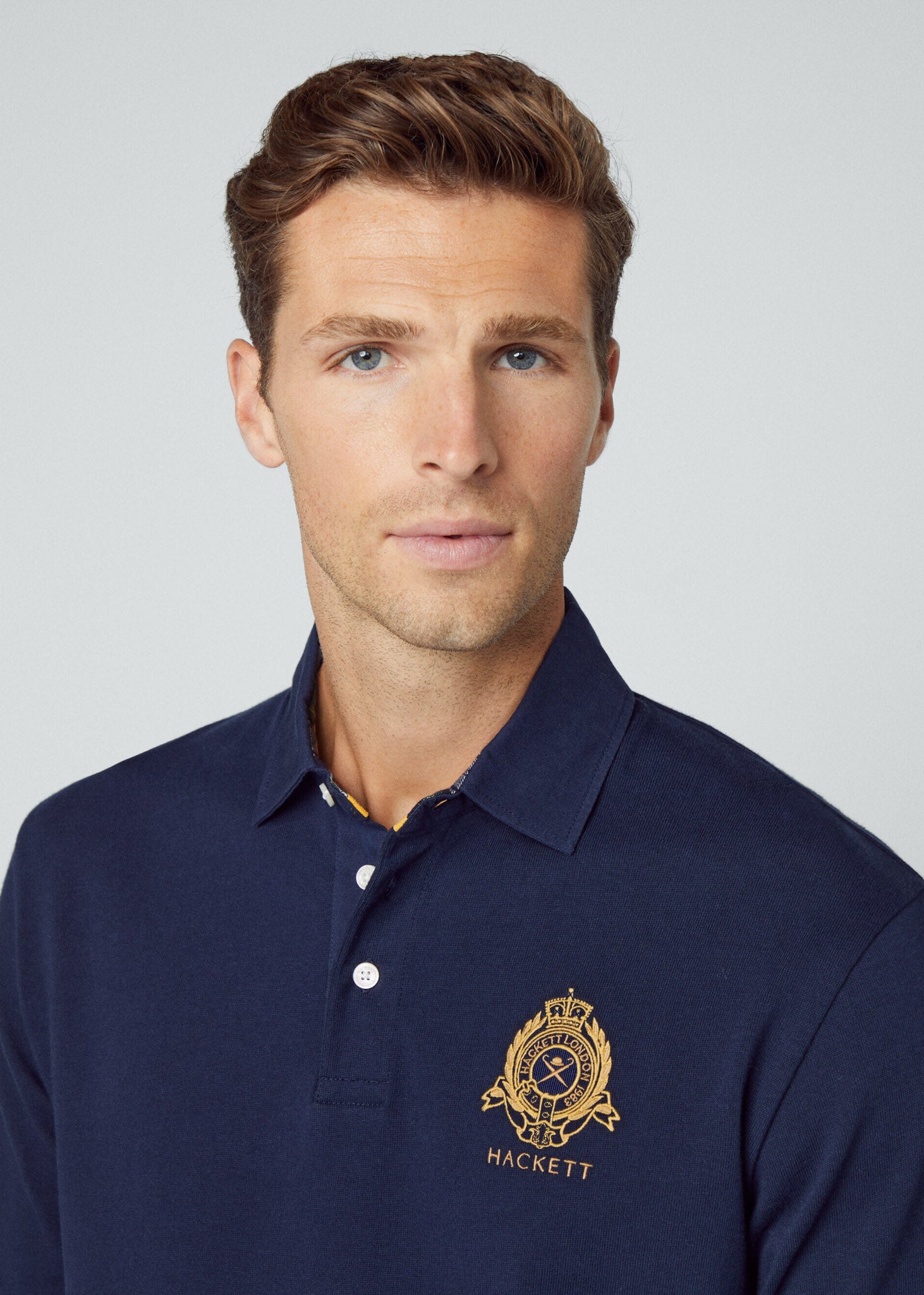 Hackett London Longsleeve Polo's  Heritage logo rugby - navy 