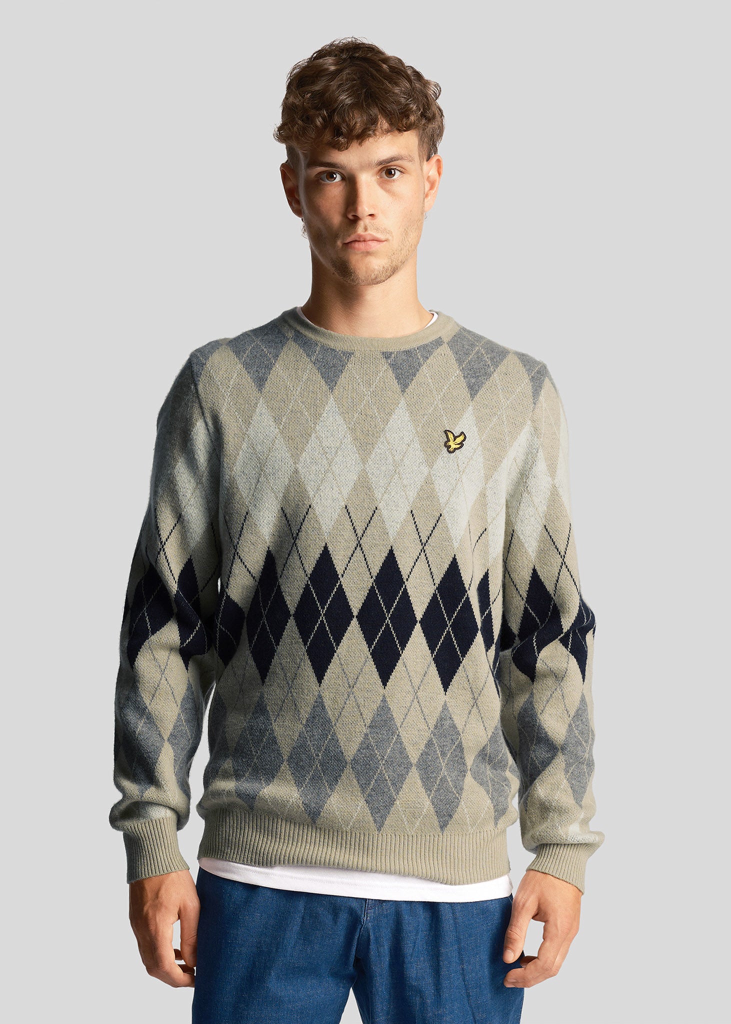 Lyle & Scott Truien  British argyle crew neck - cove 