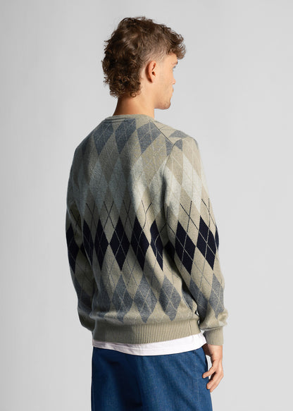 Lyle & Scott Truien  British argyle crew neck - cove 