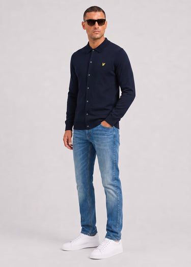 Lyle & Scott Overhemden Cotton merino knitted shirt - dark navy