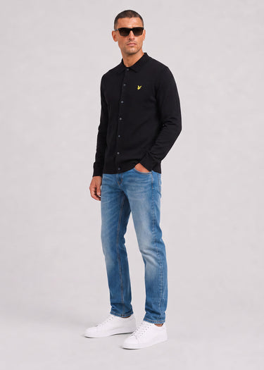 Lyle & Scott Overhemden Cotton merino knitted shirt - jet black