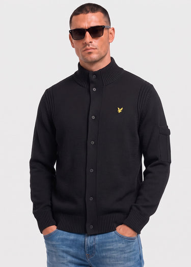 Lyle & Scott Vesten Rib insert button through jumper - jet black