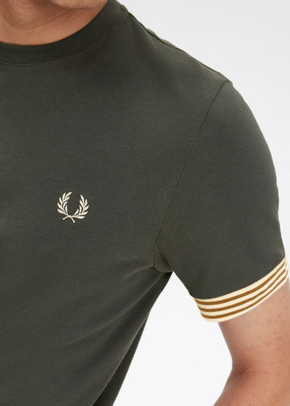 Fred Perry T-shirts  Striped cuff t-shirt - field green 