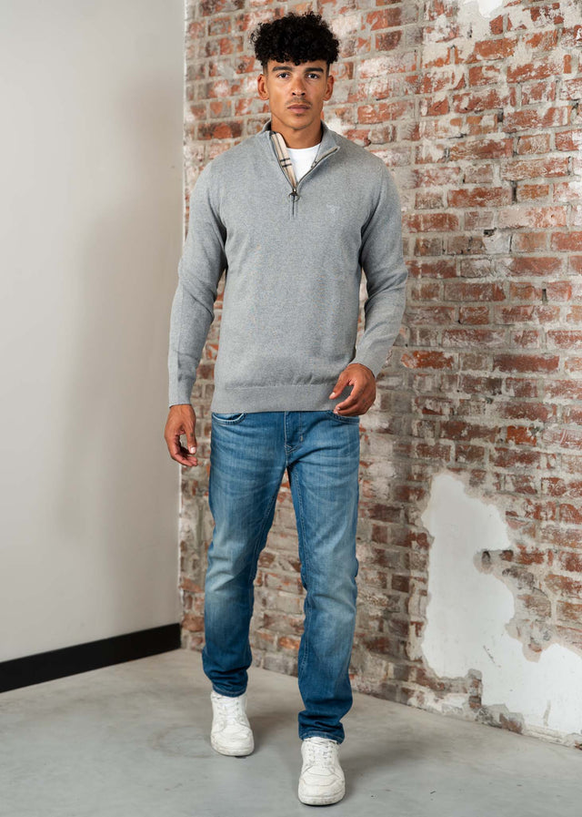 Barbour Truien Cotton half zip knitted jumper - grey marl