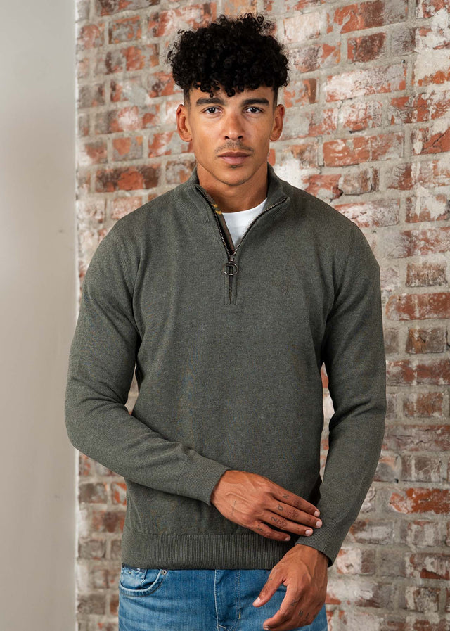 Barbour Truien Cotton half zip knitted jumper - olive marl
