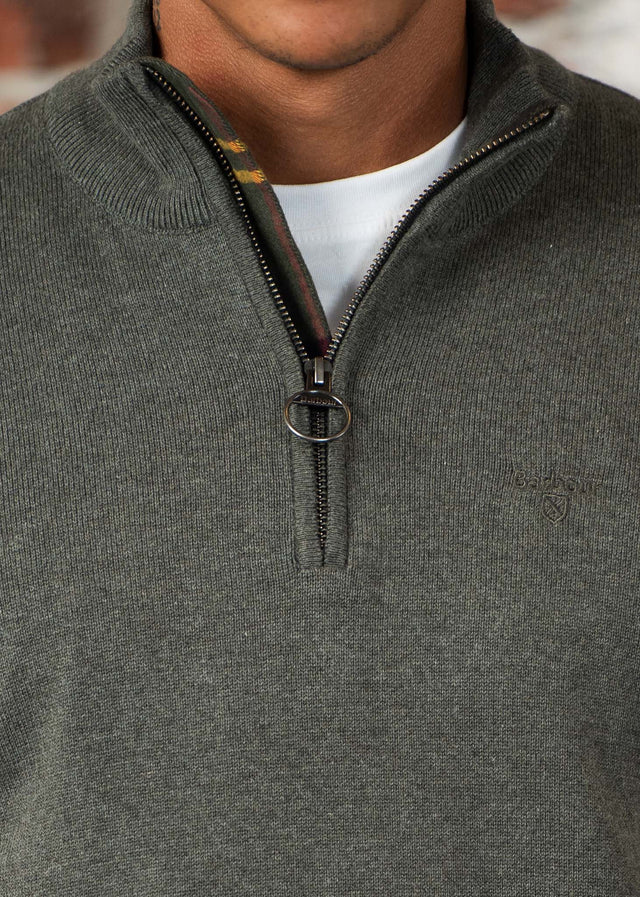 Barbour Truien Cotton half zip knitted jumper - olive marl