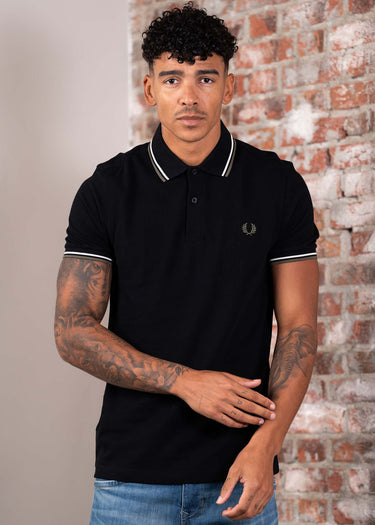 Fred Perry Polo's Twin tipped fred perry shirt - black ecru laurel wreath green