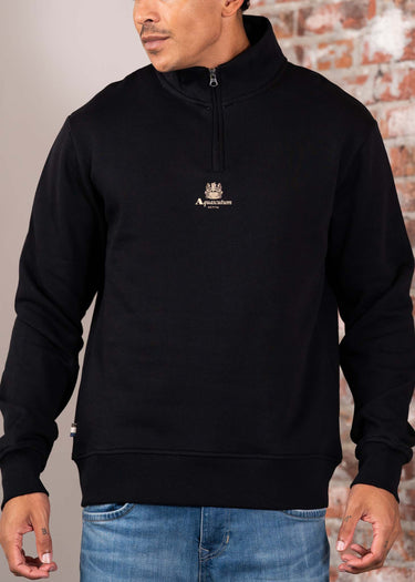 Aquascutum Truien Centered logo quarter zip fleece - black