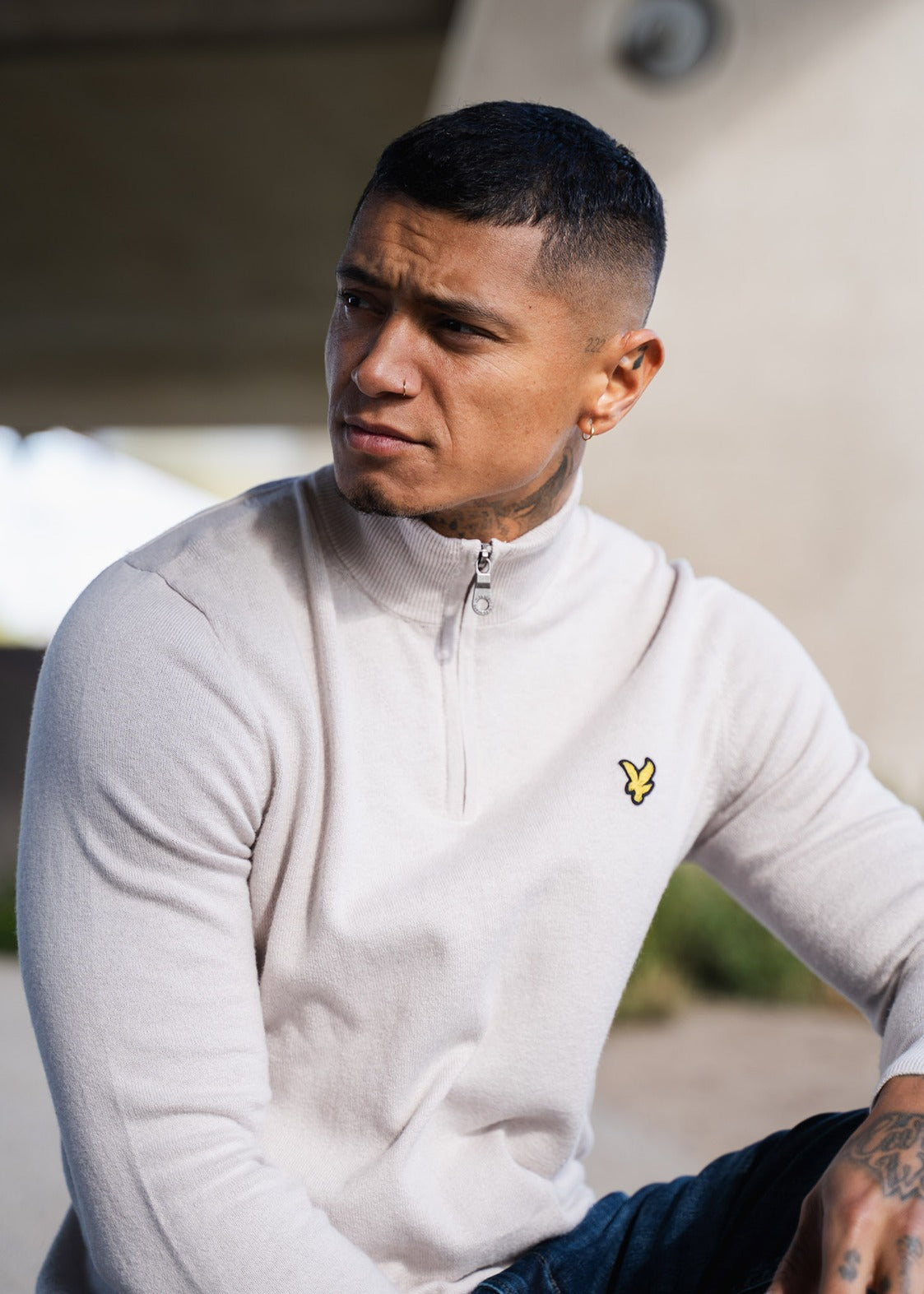 Lyle & Scott Truien  Cotton merino quarter zip jumper - cove 