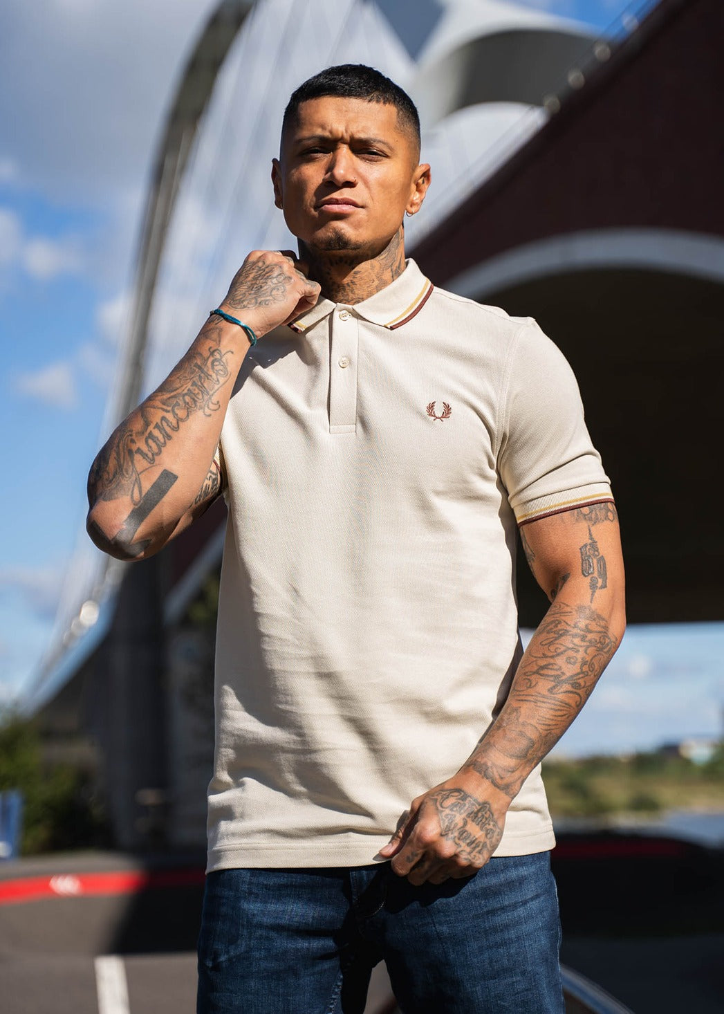 Fred Perry Polo's  Twin tipped fred perry shirt - oatmeal honeycomb whisky brown 