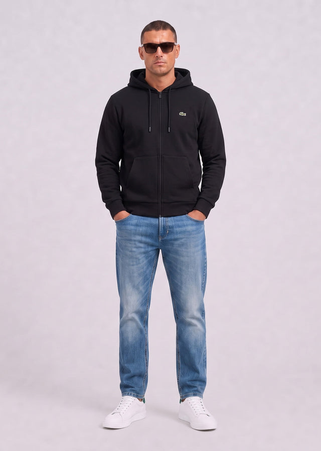 Lacoste Vesten Fleece zipped front hoodie - black