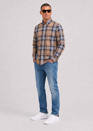 Barbour Overhemden Barbour edger tailored checked shirt - stone