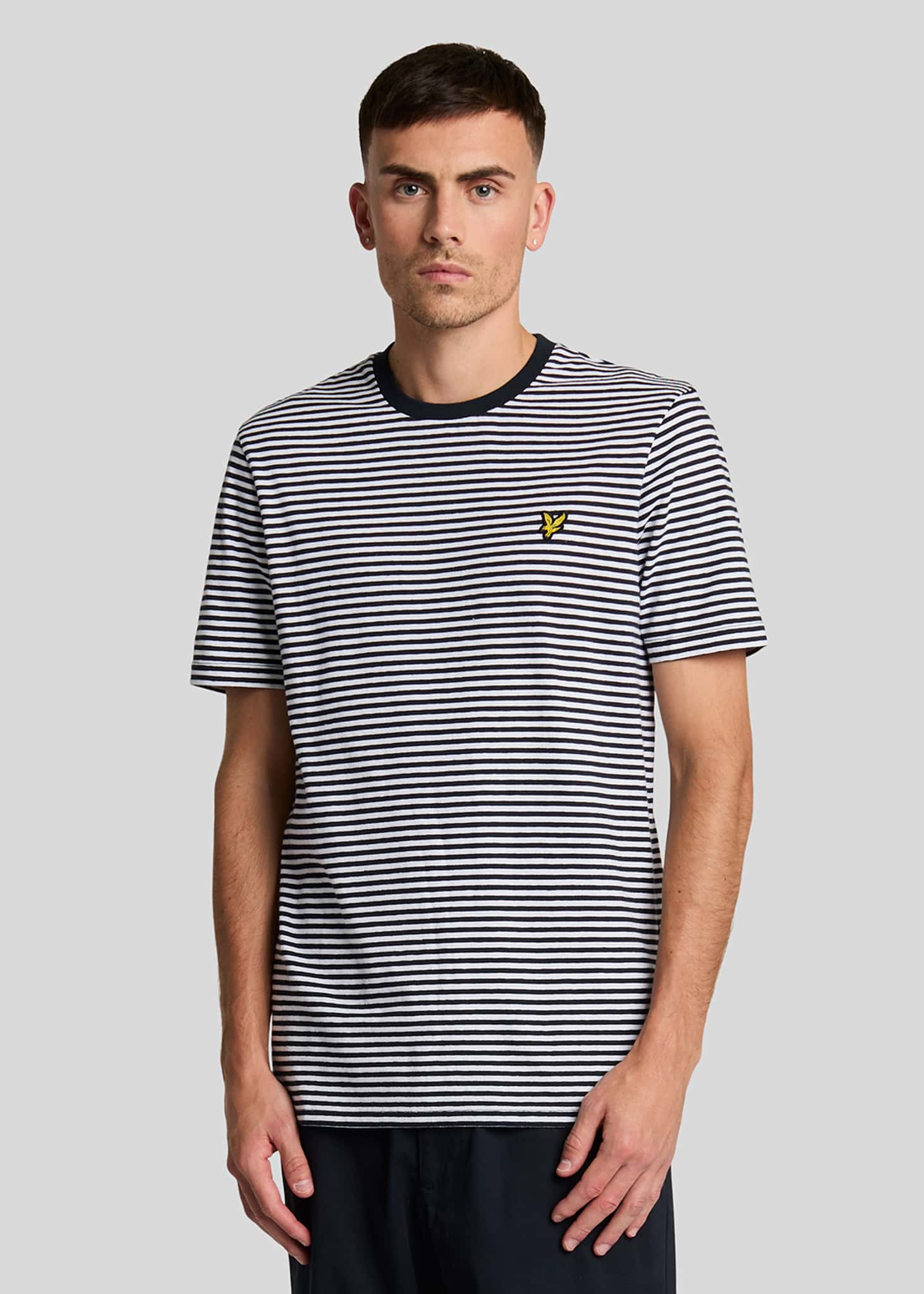 Lyle & Scott T-shirts Linen blend breton stripe tshirt - dark navy white