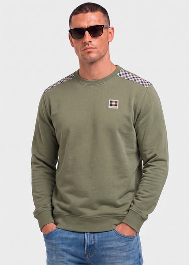 Aquascutum Truien Check shoulder crewneck fleece - army green