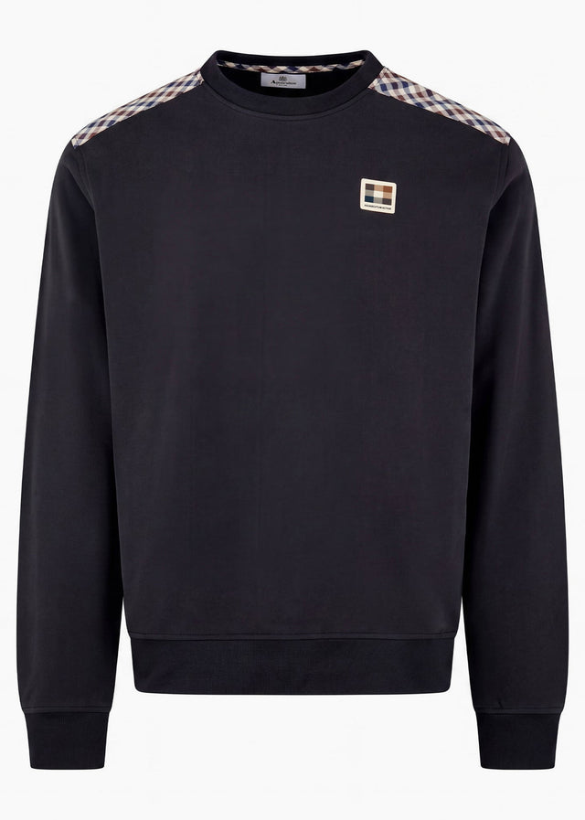 Aquascutum Truien Check shoulder crewneck fleece - black