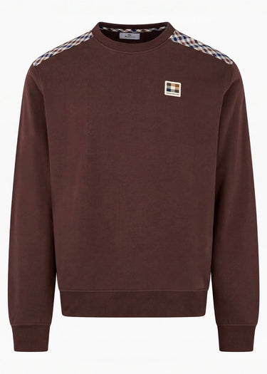 Aquascutum Truien Check shoulder crewneck fleece - chocolate