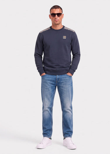 Aquascutum Truien Check shoulder crewneck fleece - navy