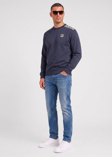 Aquascutum Truien Check shoulder crewneck fleece - navy