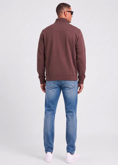 Aquascutum Truien Check shoulder quarter zip fleece - chocolate