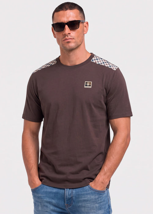 Check shoulder t-shirt - chocolate