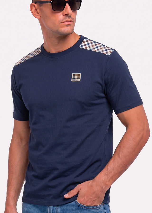 Aquascutum T-shirts Check shoulder t-shirt - navy