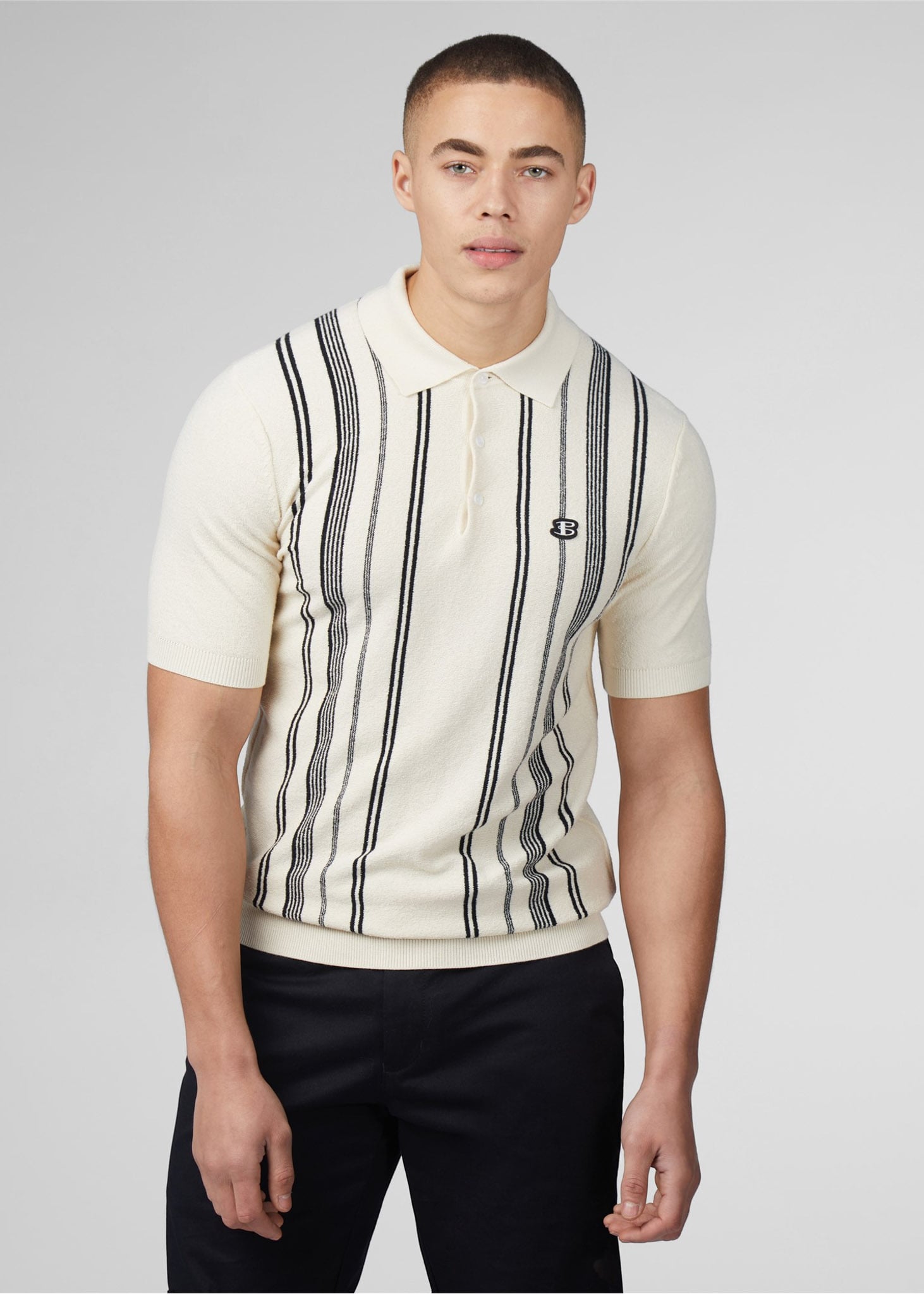 Ben Sherman Polo's  Crickle cotton stripe polo - ivory 