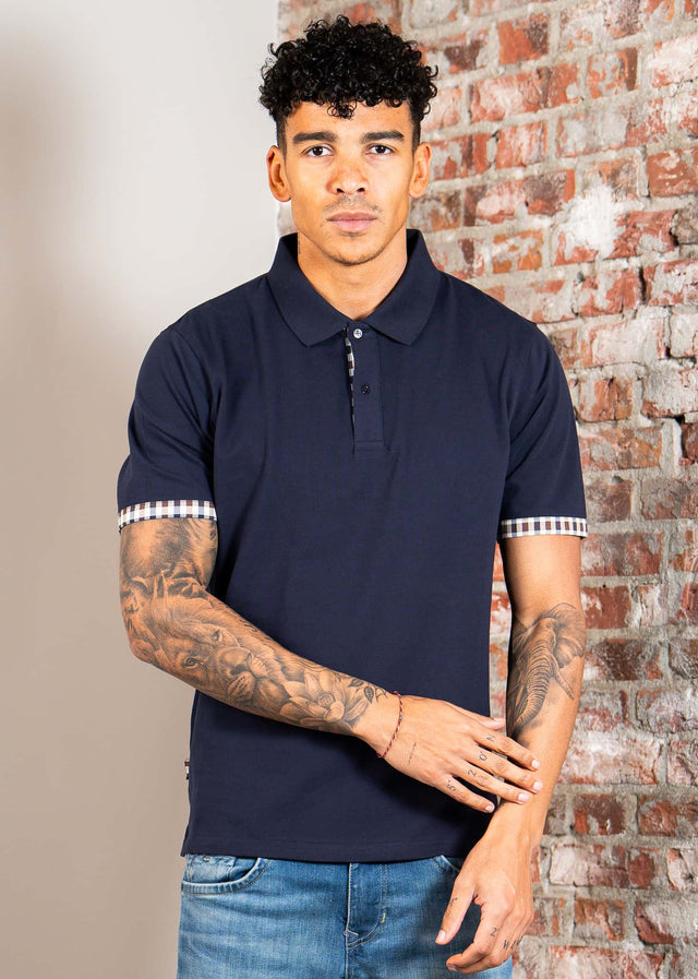 Aquascutum Polo's Cc stretch piqué sleeve polo - navy