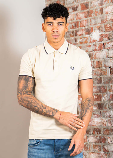 Fred Perry Polo's Twin tipped fred perry shirt - oatmeal snow white anchor grey
