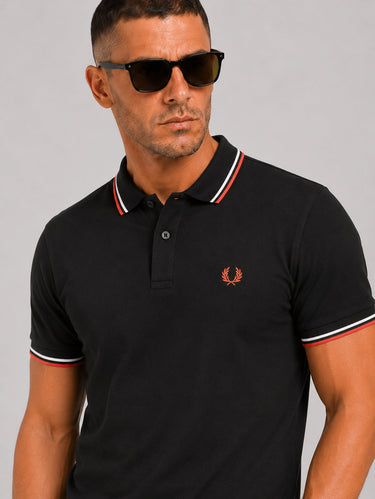 Twin tipped fred perry shirt - black dusky blue strawberry cream