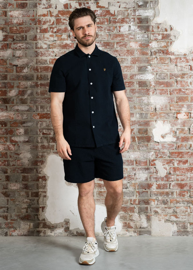 Farah Korte Broeken Redwald seersucker short - true navy