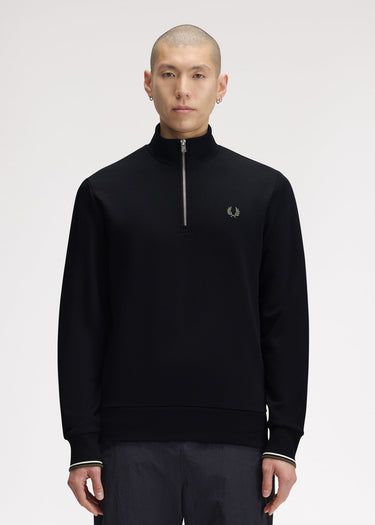 Fred Perry Truien Half zip sweatshirt - black ecru laurel wreath green