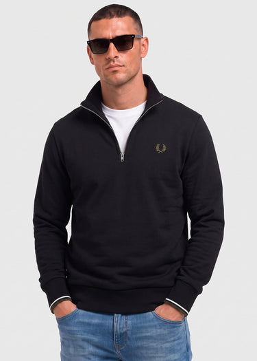 Fred Perry Truien Half zip sweatshirt - black ecru laurel wreath green