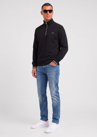 Fred Perry Truien Half zip sweatshirt - black ecru laurel wreath green