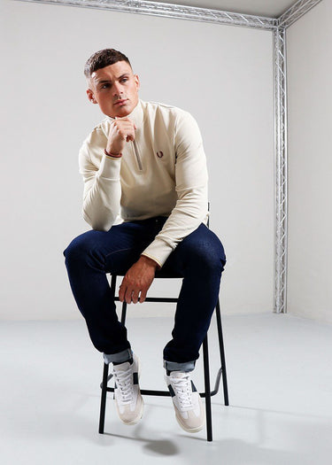 Fred Perry Truien Half zip sweatshirt - oatmeal whisky brown