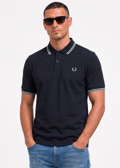 Twin tipped polo - navy ecru silver blue