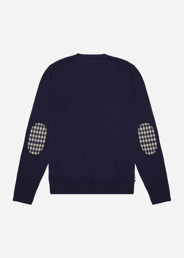 Aquascutum Truien Extrafine merino wool patches knit - navy
