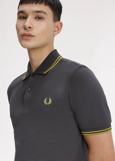 Fred Perry Polo's Twin tipped fred perry shirt - Anchor Grey Tennis Ball Yellow