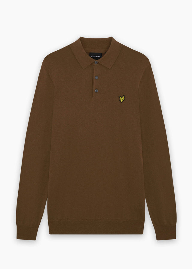Lyle & Scott Longsleeve Polo's Cotton merino long sleeve knitted polo - sepia brown